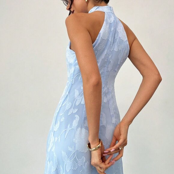 Sky Blue Elegant Women's Romantic A-Line Flared Dress - Picture 2 of 10